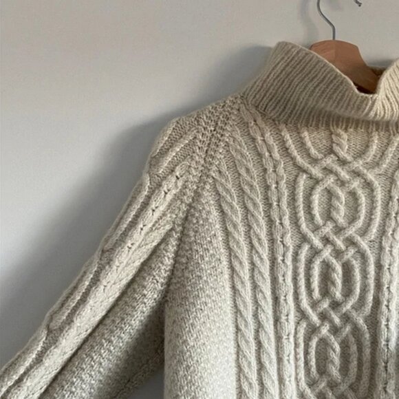 SOLD Cream Hand Knit Cable Wool Sweater - Picture 8 of 9